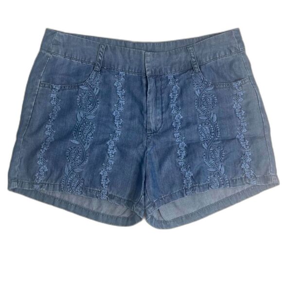 Alya Ayla Navy Blue Embroidered Front Tencel Shorts Size Small - Picture 1 of 7